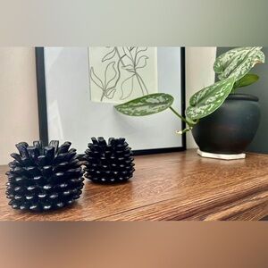 Black pinecone candle holders
